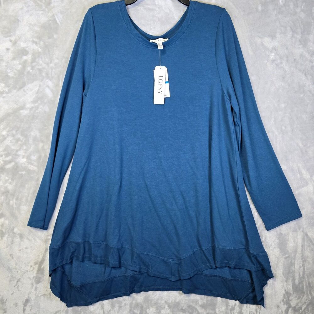 NWT Rio & Rian Blouse Shirt Dress Curved Hem Womens XL Blue Midnight Stretch